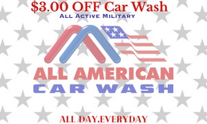 deal for All American Car Wash offers military personnel a $3.00 discount on all car wash services.

FREE car wash on Veterans day!